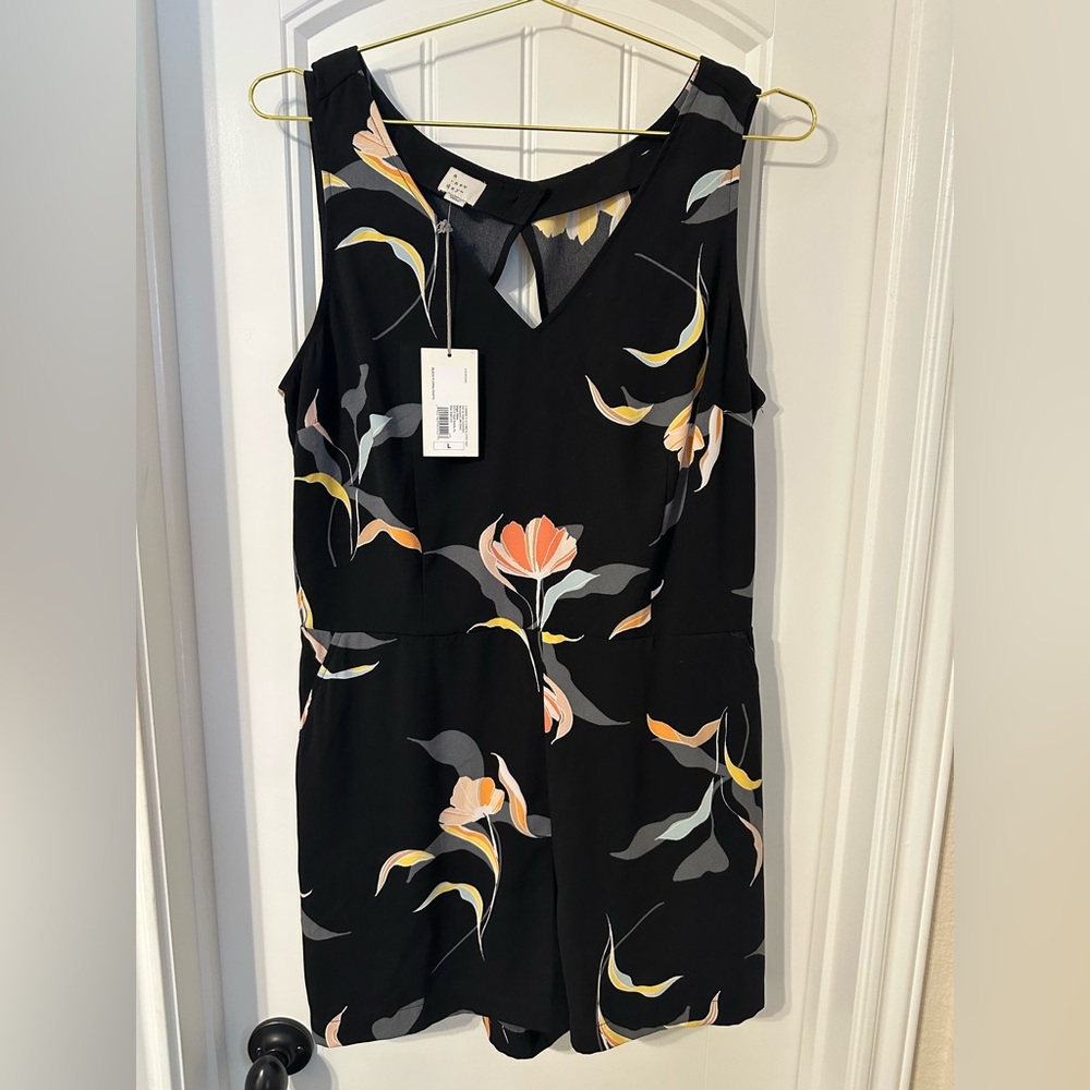 A New Day Black Floral Shorts Romper